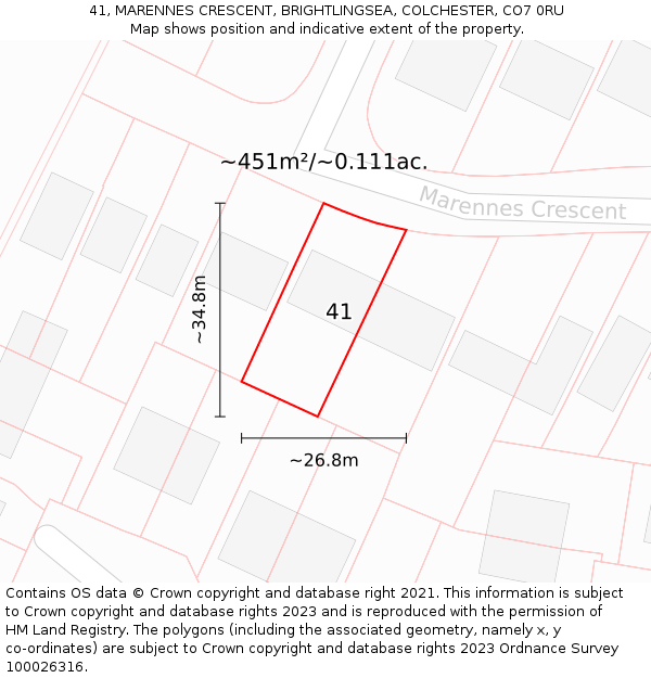 41, MARENNES CRESCENT, BRIGHTLINGSEA, COLCHESTER, CO7 0RU: Plot and title map