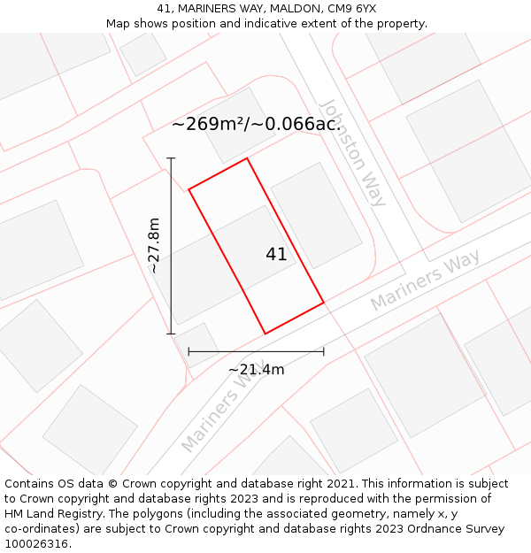 41, MARINERS WAY, MALDON, CM9 6YX: Plot and title map