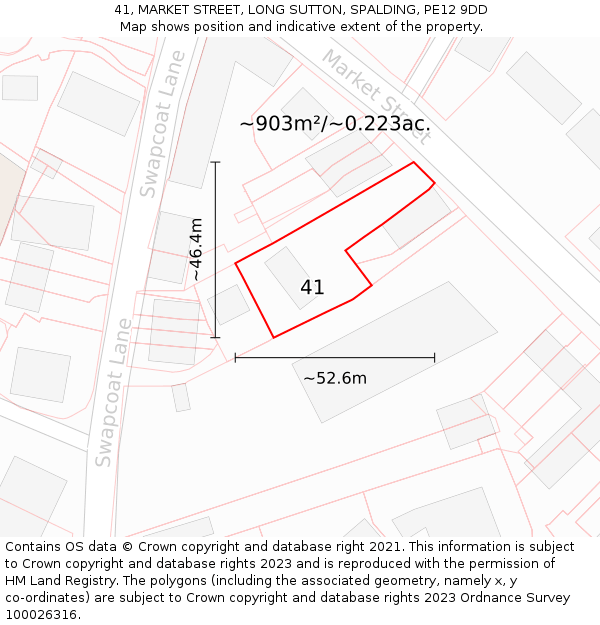 41, MARKET STREET, LONG SUTTON, SPALDING, PE12 9DD: Plot and title map