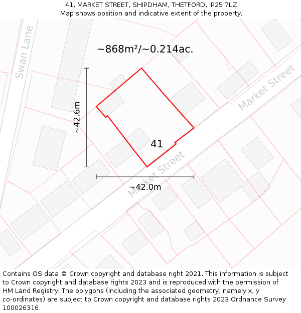 41, MARKET STREET, SHIPDHAM, THETFORD, IP25 7LZ: Plot and title map