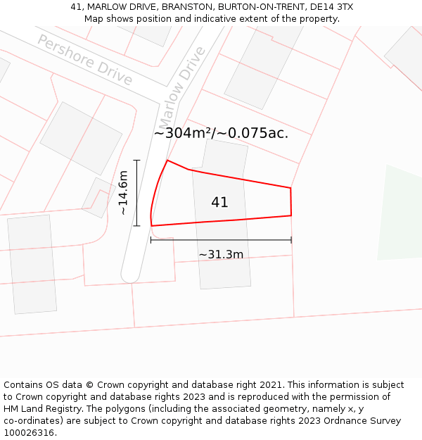 41, MARLOW DRIVE, BRANSTON, BURTON-ON-TRENT, DE14 3TX: Plot and title map