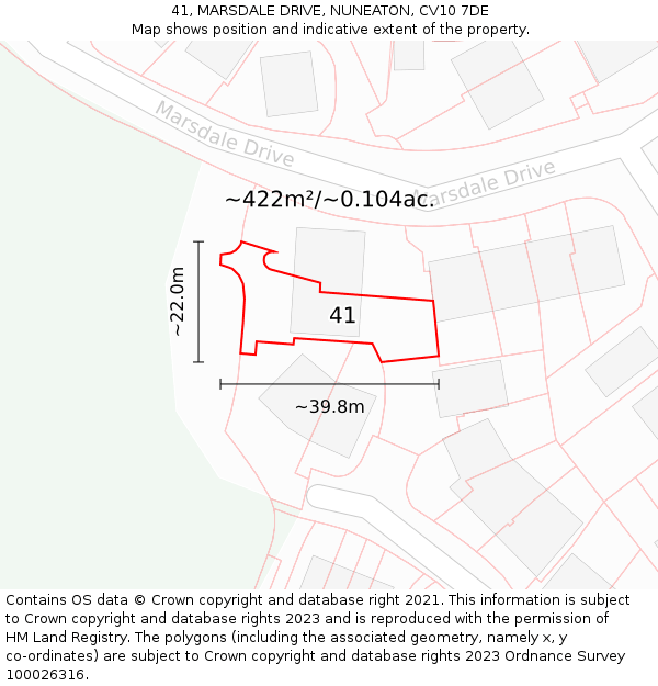 41, MARSDALE DRIVE, NUNEATON, CV10 7DE: Plot and title map