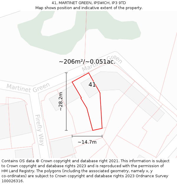 41, MARTINET GREEN, IPSWICH, IP3 9TD: Plot and title map