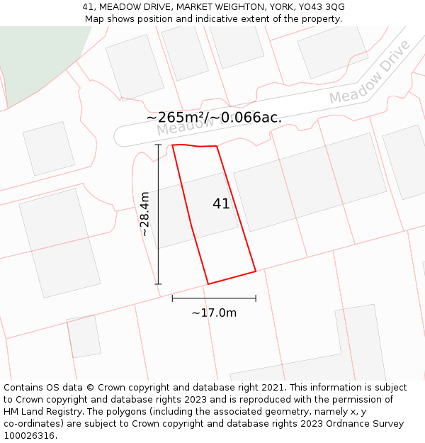 41, MEADOW DRIVE, MARKET WEIGHTON, YORK, YO43 3QG: Plot and title map