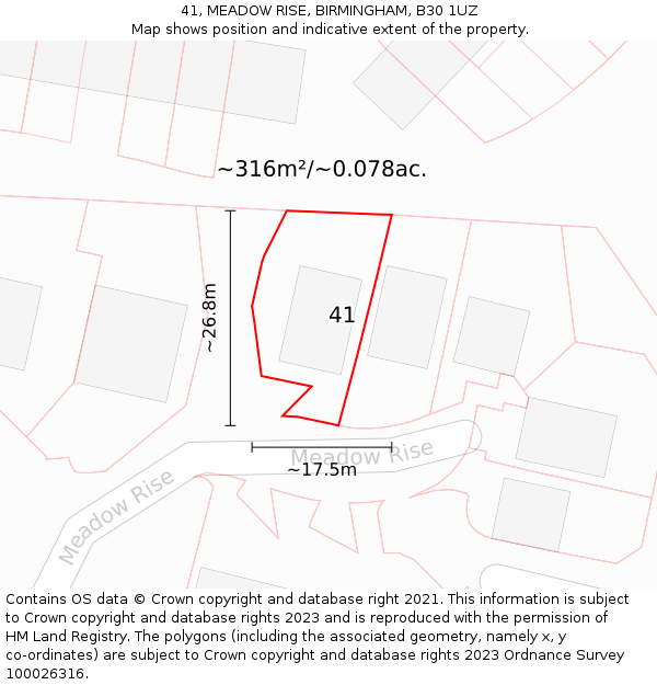 41, MEADOW RISE, BIRMINGHAM, B30 1UZ: Plot and title map