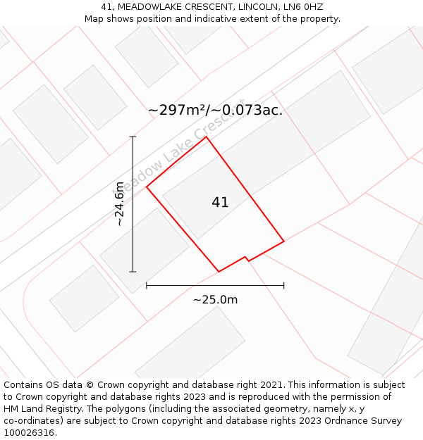 41, MEADOWLAKE CRESCENT, LINCOLN, LN6 0HZ: Plot and title map