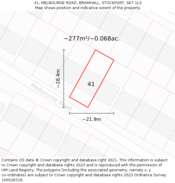 41, MELBOURNE ROAD, BRAMHALL, STOCKPORT, SK7 1LS: Plot and title map