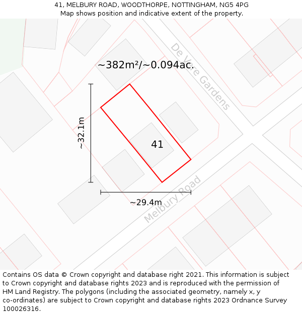 41, MELBURY ROAD, WOODTHORPE, NOTTINGHAM, NG5 4PG: Plot and title map