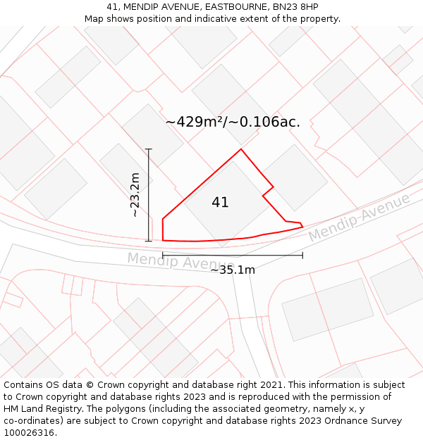 41, MENDIP AVENUE, EASTBOURNE, BN23 8HP: Plot and title map