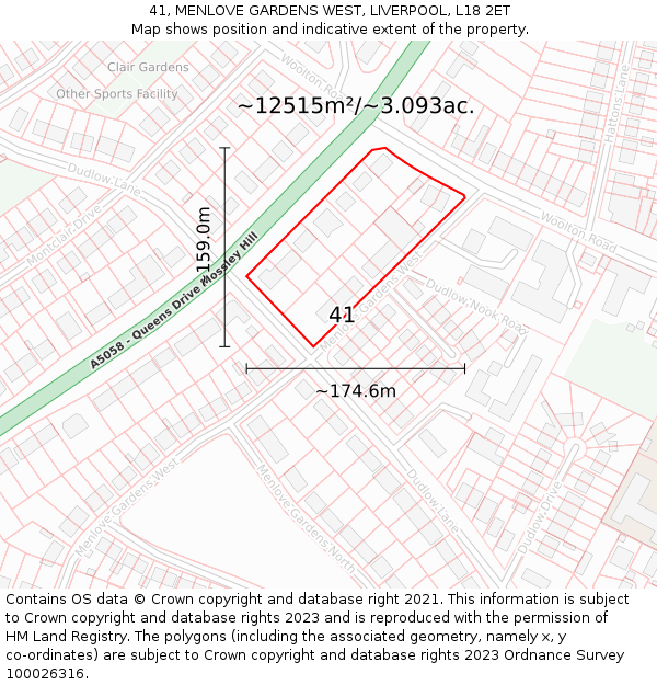 41, MENLOVE GARDENS WEST, LIVERPOOL, L18 2ET: Plot and title map