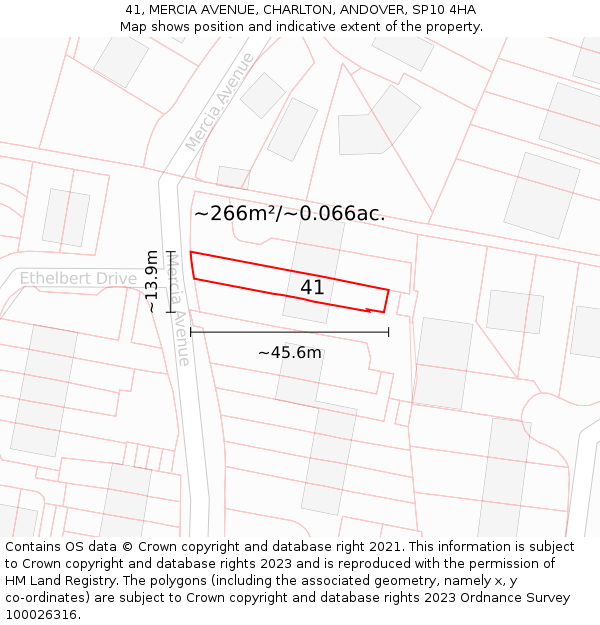 41, MERCIA AVENUE, CHARLTON, ANDOVER, SP10 4HA: Plot and title map