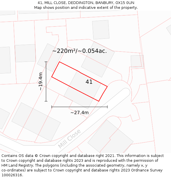 41, MILL CLOSE, DEDDINGTON, BANBURY, OX15 0UN: Plot and title map