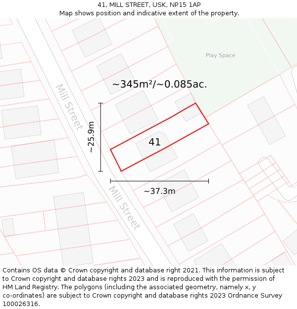 41, MILL STREET, USK, NP15 1AP: Plot and title map