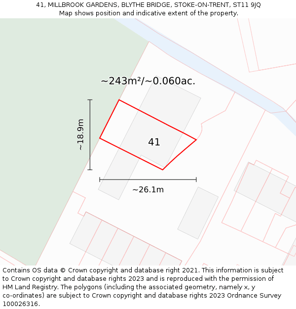 41, MILLBROOK GARDENS, BLYTHE BRIDGE, STOKE-ON-TRENT, ST11 9JQ: Plot and title map