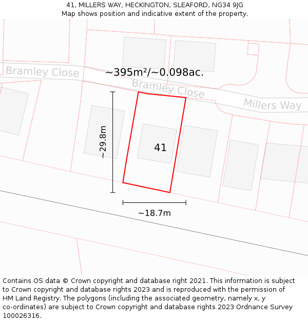 41, MILLERS WAY, HECKINGTON, SLEAFORD, NG34 9JG: Plot and title map