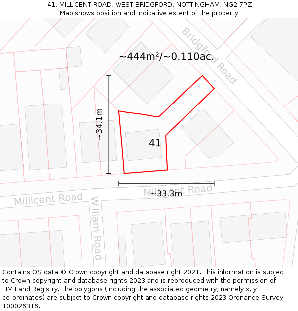 41, MILLICENT ROAD, WEST BRIDGFORD, NOTTINGHAM, NG2 7PZ: Plot and title map