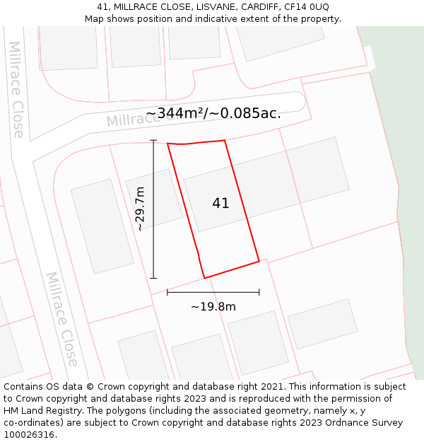 41, MILLRACE CLOSE, LISVANE, CARDIFF, CF14 0UQ: Plot and title map