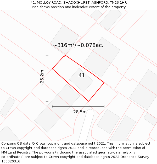 41, MOLLOY ROAD, SHADOXHURST, ASHFORD, TN26 1HR: Plot and title map