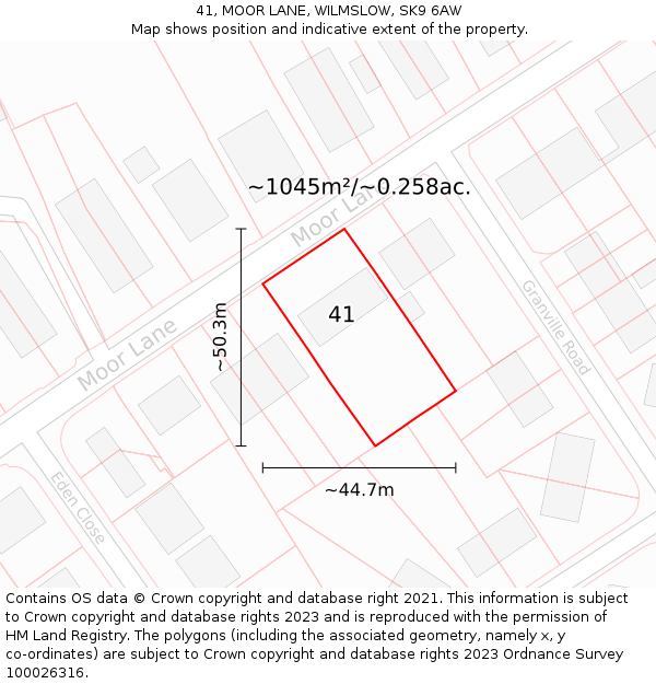 41, MOOR LANE, WILMSLOW, SK9 6AW: Plot and title map