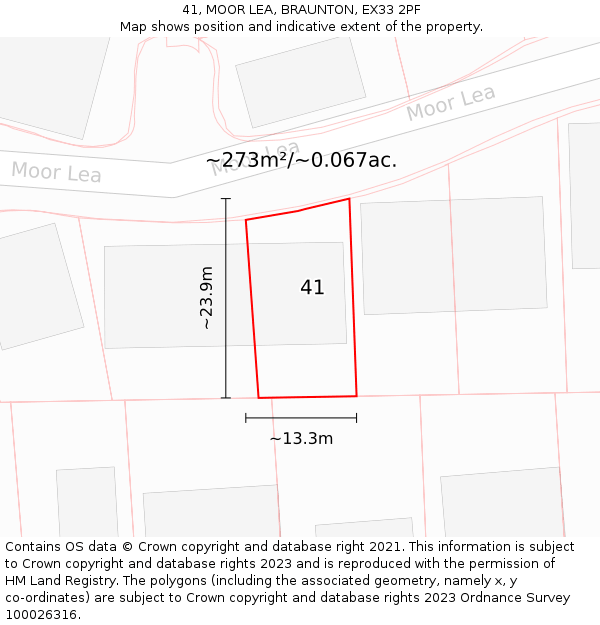 41, MOOR LEA, BRAUNTON, EX33 2PF: Plot and title map