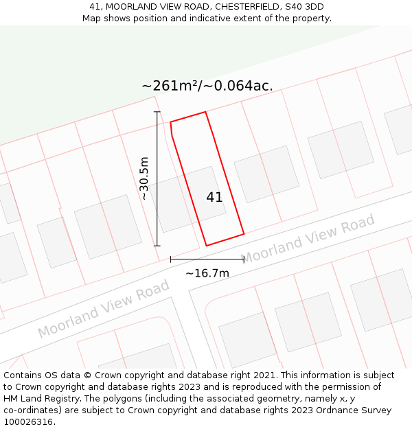 41, MOORLAND VIEW ROAD, CHESTERFIELD, S40 3DD: Plot and title map