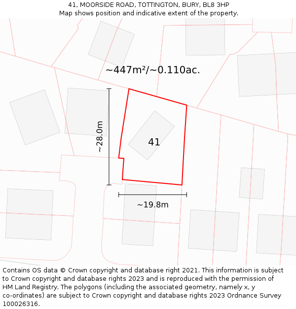 41, MOORSIDE ROAD, TOTTINGTON, BURY, BL8 3HP: Plot and title map