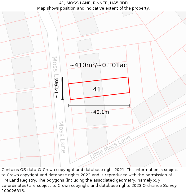 41, MOSS LANE, PINNER, HA5 3BB: Plot and title map