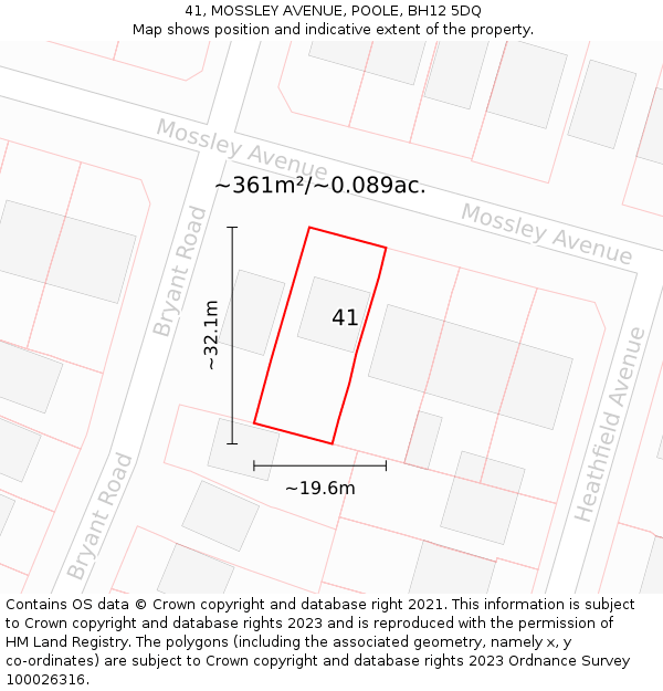 41, MOSSLEY AVENUE, POOLE, BH12 5DQ: Plot and title map