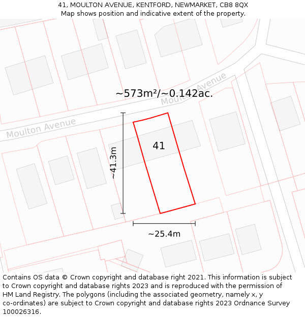 41, MOULTON AVENUE, KENTFORD, NEWMARKET, CB8 8QX: Plot and title map