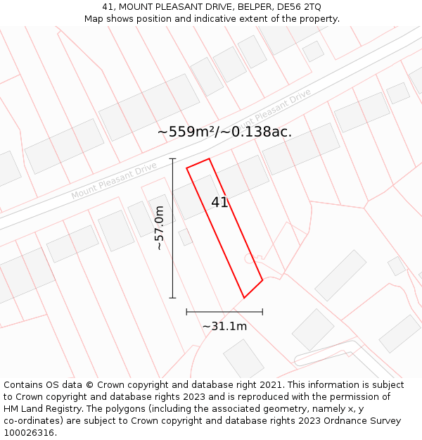 41, MOUNT PLEASANT DRIVE, BELPER, DE56 2TQ: Plot and title map