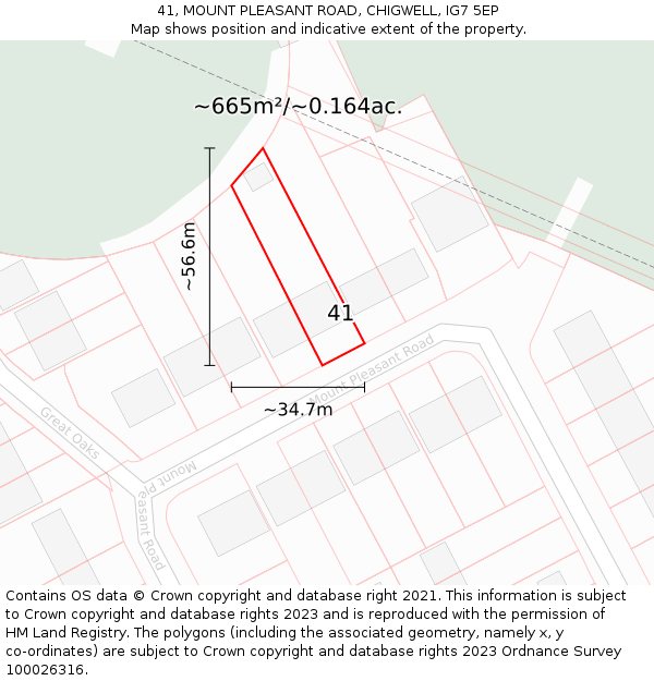 41, MOUNT PLEASANT ROAD, CHIGWELL, IG7 5EP: Plot and title map