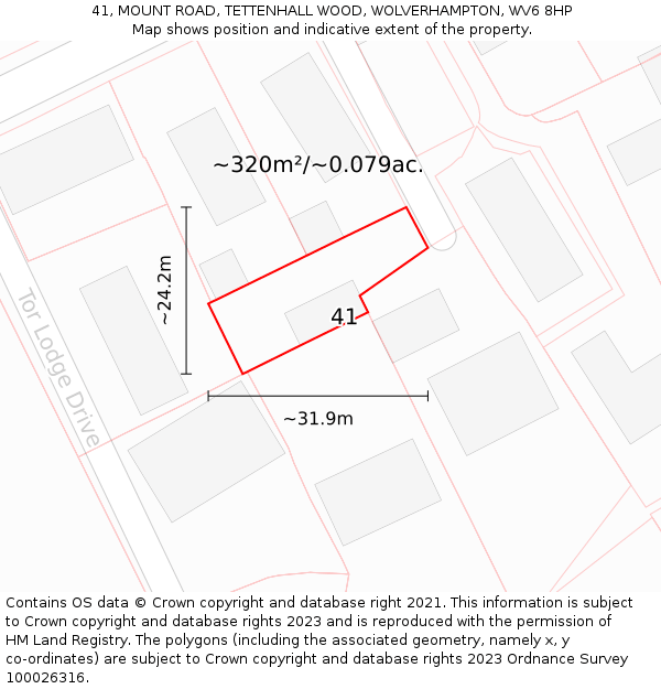 41, MOUNT ROAD, TETTENHALL WOOD, WOLVERHAMPTON, WV6 8HP: Plot and title map