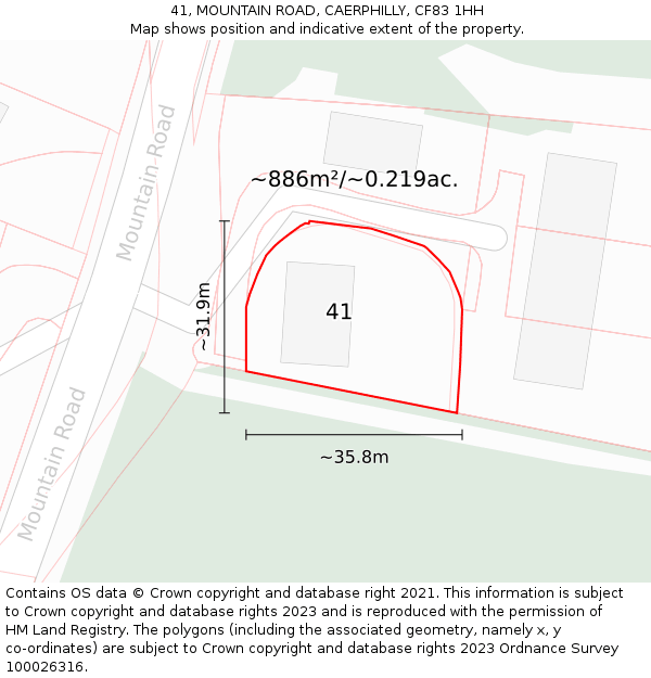 41, MOUNTAIN ROAD, CAERPHILLY, CF83 1HH: Plot and title map