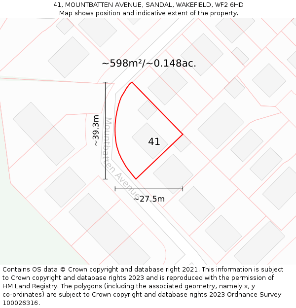 41, MOUNTBATTEN AVENUE, SANDAL, WAKEFIELD, WF2 6HD: Plot and title map