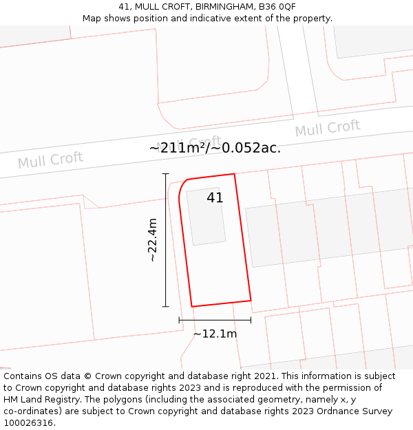 41, MULL CROFT, BIRMINGHAM, B36 0QF: Plot and title map