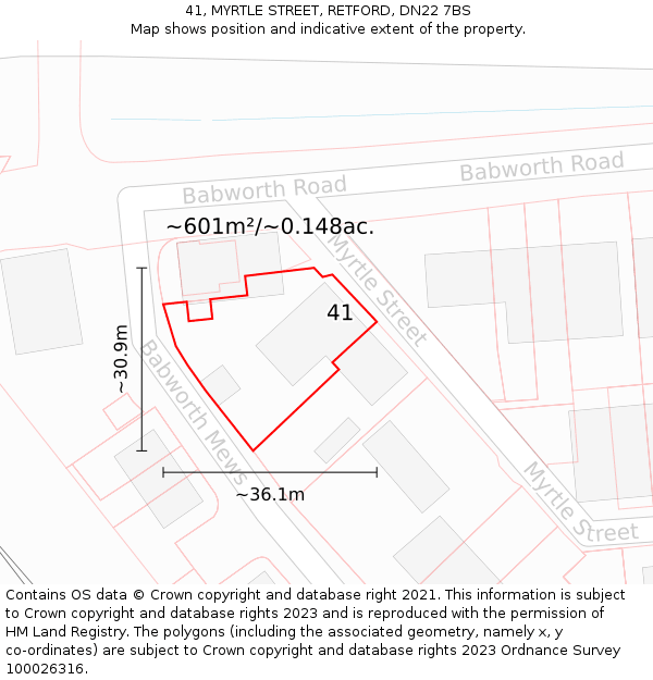 41, MYRTLE STREET, RETFORD, DN22 7BS: Plot and title map