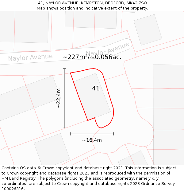 41, NAYLOR AVENUE, KEMPSTON, BEDFORD, MK42 7SQ: Plot and title map