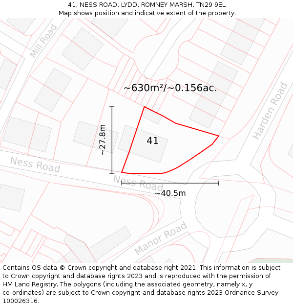 41, NESS ROAD, LYDD, ROMNEY MARSH, TN29 9EL: Plot and title map