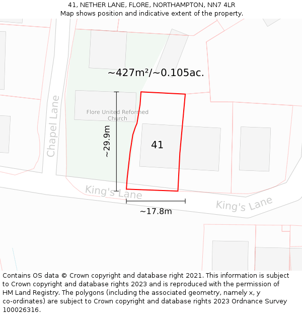 41, NETHER LANE, FLORE, NORTHAMPTON, NN7 4LR: Plot and title map