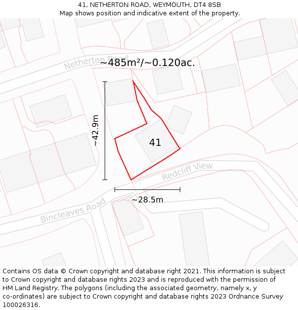 41, NETHERTON ROAD, WEYMOUTH, DT4 8SB: Plot and title map