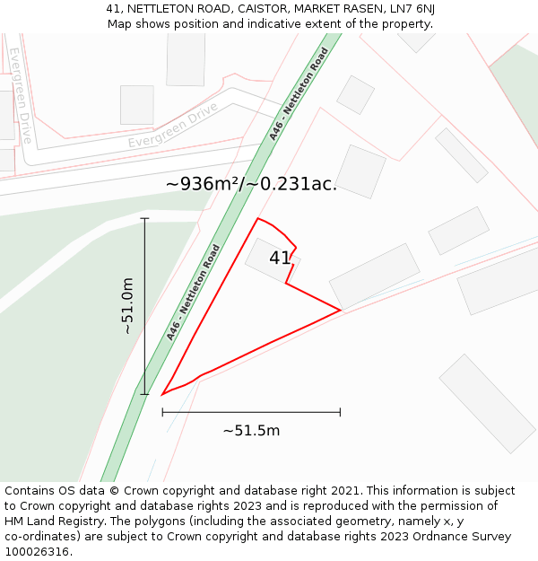 41, NETTLETON ROAD, CAISTOR, MARKET RASEN, LN7 6NJ: Plot and title map