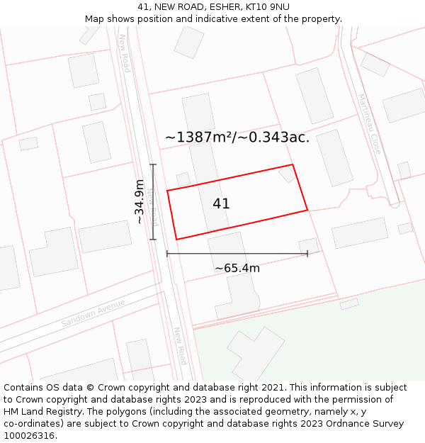 41, NEW ROAD, ESHER, KT10 9NU: Plot and title map