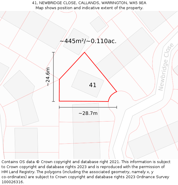 41, NEWBRIDGE CLOSE, CALLANDS, WARRINGTON, WA5 9EA: Plot and title map