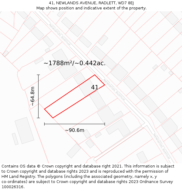 41, NEWLANDS AVENUE, RADLETT, WD7 8EJ: Plot and title map