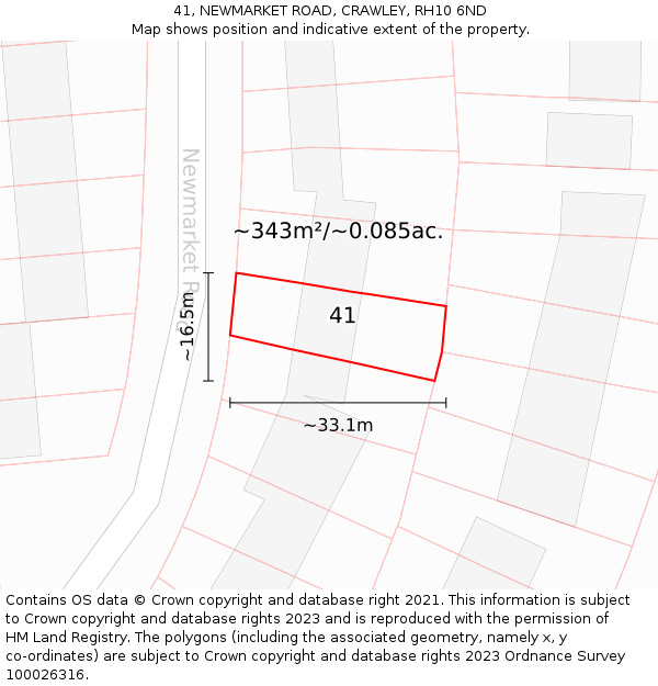 41, NEWMARKET ROAD, CRAWLEY, RH10 6ND: Plot and title map