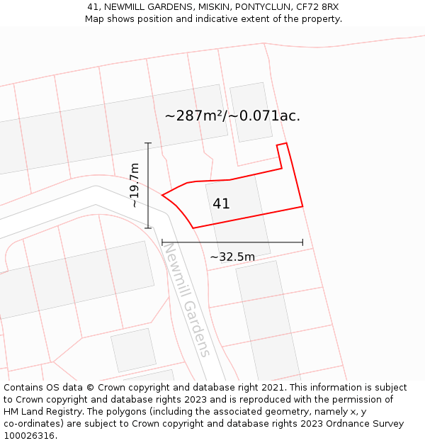 41, NEWMILL GARDENS, MISKIN, PONTYCLUN, CF72 8RX: Plot and title map