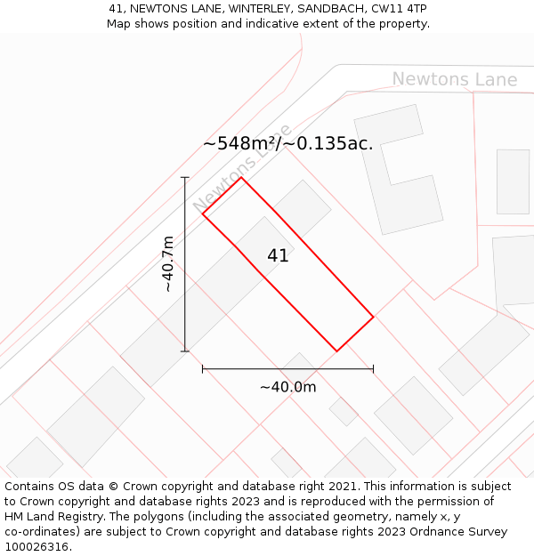 41, NEWTONS LANE, WINTERLEY, SANDBACH, CW11 4TP: Plot and title map