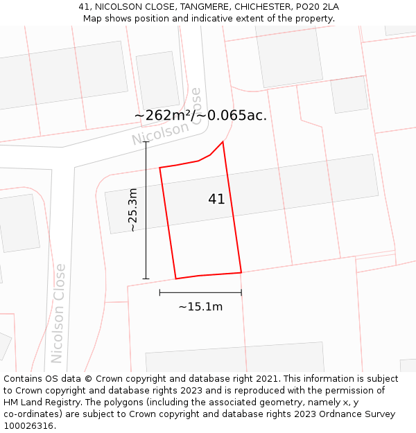 41, NICOLSON CLOSE, TANGMERE, CHICHESTER, PO20 2LA: Plot and title map