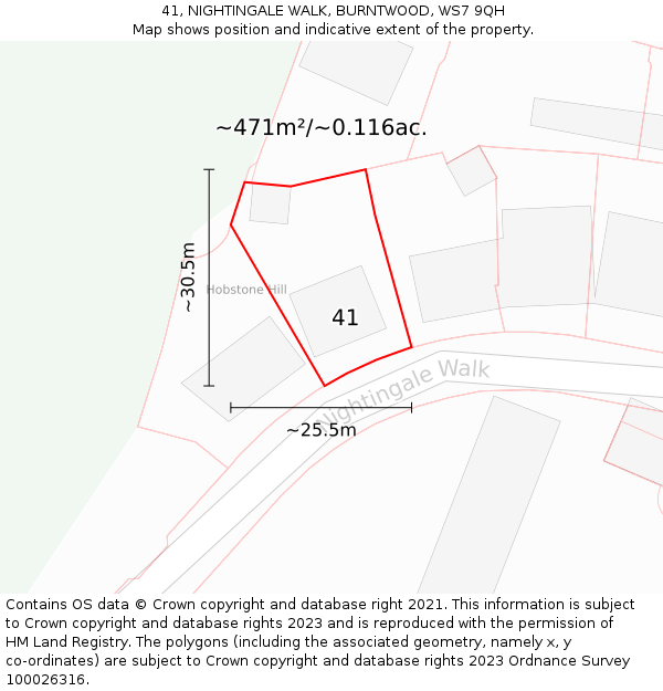 41, NIGHTINGALE WALK, BURNTWOOD, WS7 9QH: Plot and title map