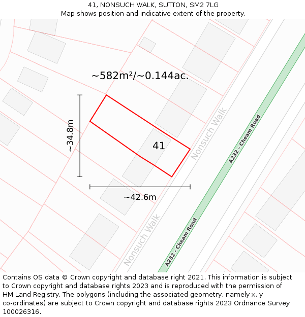 41, NONSUCH WALK, SUTTON, SM2 7LG: Plot and title map